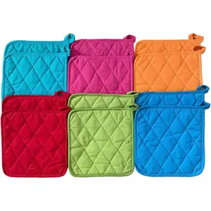 12 Pack (Dozen) Cotton Heat Resistant Pot Holders Set, Kitchen Essential Potholder Trivet with Hanging Loops for Cooking and Baking