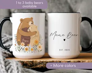Personalized Mama Bear Family Mug, Custom Bear Kids Name Cup, Mother's Day Grandma Gift