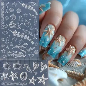 2-piece Set of Silicone Nail Molds - Ocean Style Seashell, Seagrass, Jellyfish, Scallop 3D Carving Mold for Nail Decoration - High Transparency Silicone Template - Drop Glue Special Mold