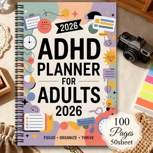 Adhd Adult Planner Notebook, Yearly Planner, Schedule Organizer, To-Do List, Time Management, Focus Training, Planning Journal, 2026 Edition