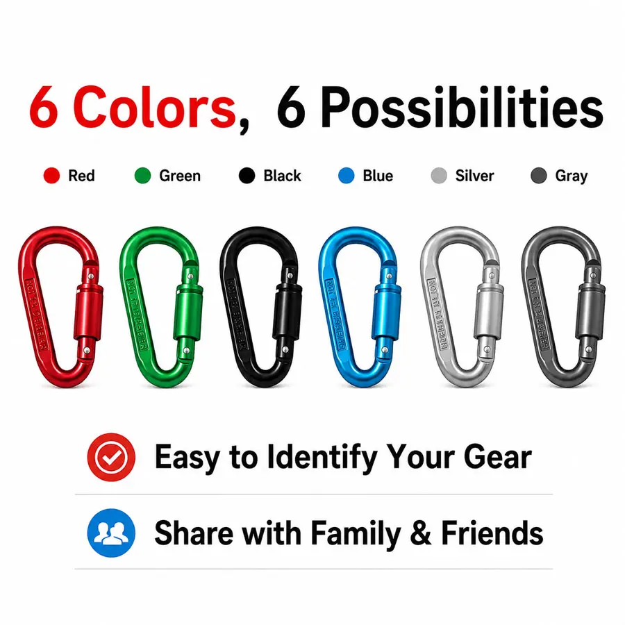 MOLLE Backpack Accessory Tactical MOLLE Attachment Carabiner Clip Aluminum D-Ring Locking Durable Strong and Light Large Carabiners Clip Set for Outdoor Camping Screw Gate Lock Hooks Spring Link Improved Design Pack (6 Pack) function