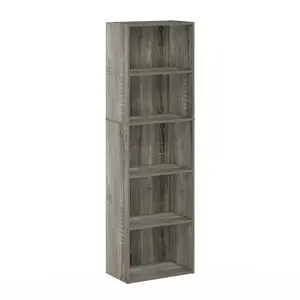 LUDER 5-Cube Stackable Open Shelves Bookcase, 9.4x15.8x52in French Oak Storage Shelf for Living Room, Home Office, Stackable Bookshelf