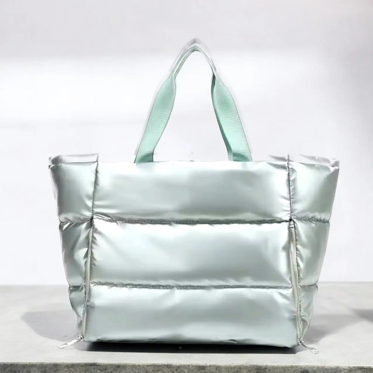 Metallic Teal Puffer Tote Bag for Women - Compact yet Spacious