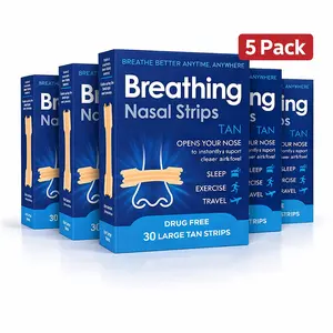 5 Pack-Nasal Strips Extra Strength Tan – Drug-Free Snoring Solution, Instant Nasal Congestion Relief for Colds & Allergies, Nose Strips to Reduce Snoring & Improve Breathing, Clear Large Fit, 30 Count