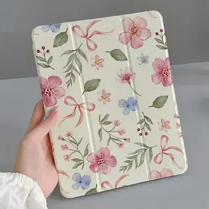 Case for iPad for Apple iPad Protective Cover Pink Flower Butterfly Suitable for iPad 9 Protection Sleeve 2021 Side Sticker Stand Tablet Shell iphpad 10.2 Inch Cartoon Air5 with Pencil Slot12.9 Transparent Shockproof Pro11/Air4th /air 5th