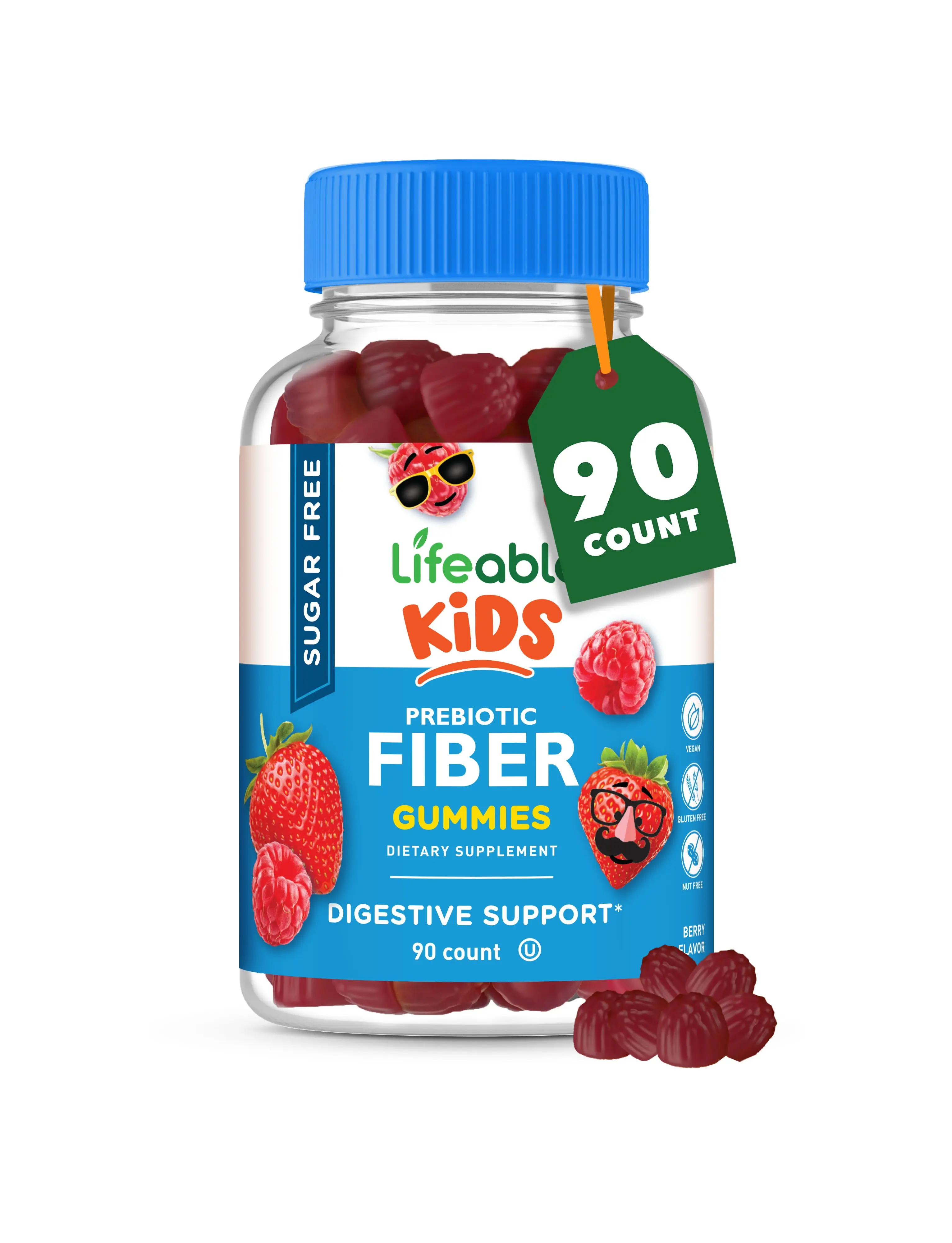 Lifeable Kids Sugar-Free Prebiotic Fiber Dietary Supplement, 4g Per Serving, 90 Count, Edible