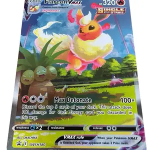 Pokemon Flareon VMAX Jumbo SWSH180 Promo Card with Max Detonate 100 Damage Attack and VMAX Rule for Knocked Out Pokémon