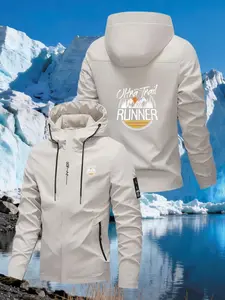 Men's Hooded Outdoor Jacket, Ultra Trail Runner Print, Breathable Wear-Resistant, Casual Slim-Fit, Spring & Fall Sports Windbreaker