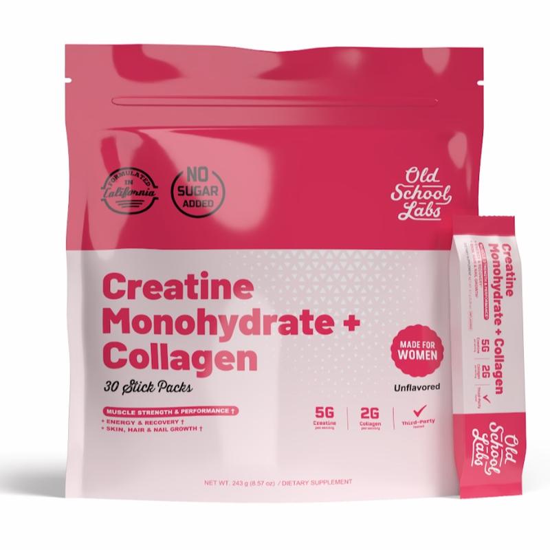 Creatine Stick Packs for Women | 5000mg Creatine Monohydrate, 2000mg Collagen & BCAA 2:1:1