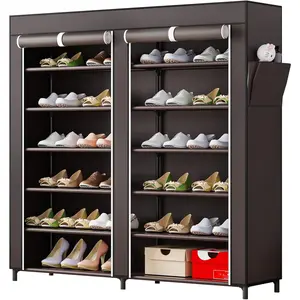 6 Tier Shoe Rack Storage Organizer 24-36 Pairs Portable Metal Dust Cover Non Woven with Side Pocket Shoe Shelf Cabinet Deals For You Days
