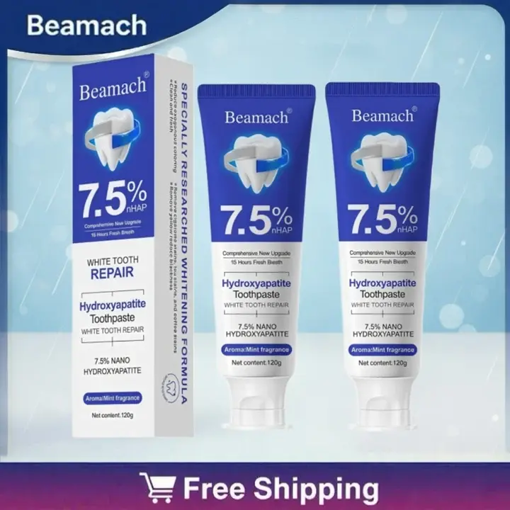 Beamach 2PCS Hydroxyapatite Toothpaste - Fluoride Free, Alcohol Free, Vegan, Minty, Remineralizing, Whitening, Anticaries, Cavity Protection, Deep Cleaning, Stain Removal, Antiplaque, Fresh Breath Daily Oral Care Product, Remineralizing Toothpaste