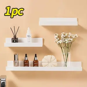 Classic Floating Shelf with Adhesive Strip, Wall-Mounted Plastic Storage Rack for Bedroom Living Room Bathroom Kitchen