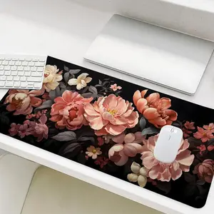 Vintage Floral Pattern Mouse Pad, Rectangle Gaming Mouse Pad, Non-Slip Rubber Base Stitched Edge Desk Pad for Home Office Game Room, Desk Accessories