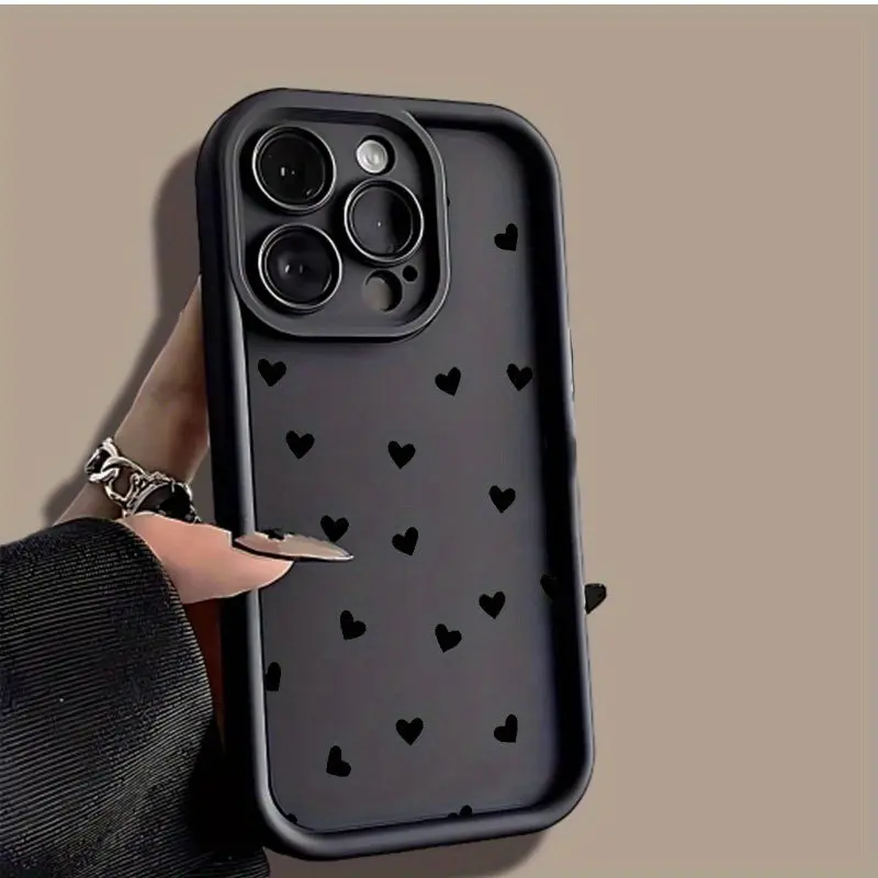 Soft Silicone Smartphone Case & Cover Jacket for iPhone 17 Pro Max, 16 Plus, 15, 14, 13, 12, 11, SE, Black Small Love Pattern, Drop-Protection Shockproof Mobile Phone Accessories, Smartphone Cover Jacket