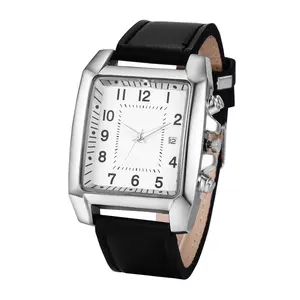 OIDEA Mens Vintage Square Rectangle Leather Watch with Date, Bold Big Case Analog Quartz Wristwatch summerwins,summerwins