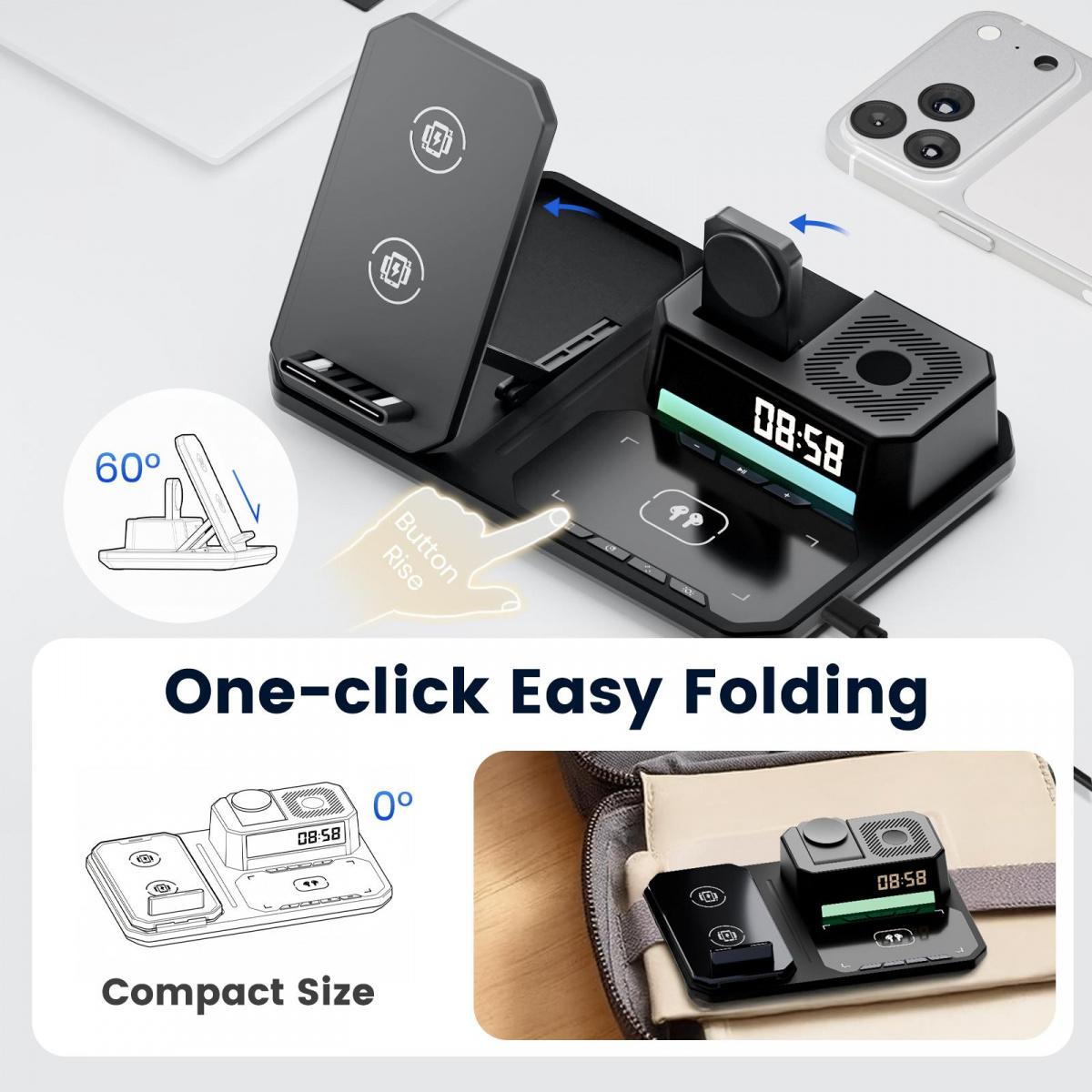 JPTREK 6-in-1 Wireless Charging Station with Speaker & RGB Light – Clean Desk Setup Must-Have