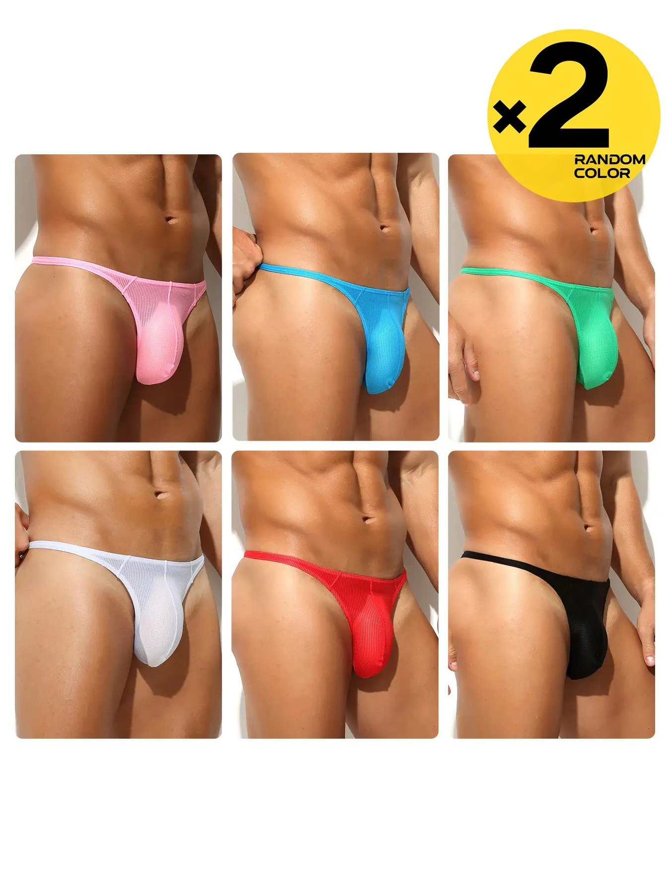 2/3/4 Pcs Random Color Men's Narrow Waistband Solid Plain Thong Briefs, Underwear All Seasons, Menswear, Breathable Mesh, T-Back Hip-lifting & Body Shaping, For Home, Sports, Fitness, Party & Gathering