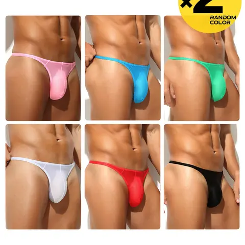 2/3/4 Pcs Random Color Men's Narrow Waistband Solid Plain Thong Briefs, Underwear All Seasons, Menswear, Breathable Mesh, T-Back Hip-lifting & Body Shaping, For Home, Sports, Fitness, Party & Gathering