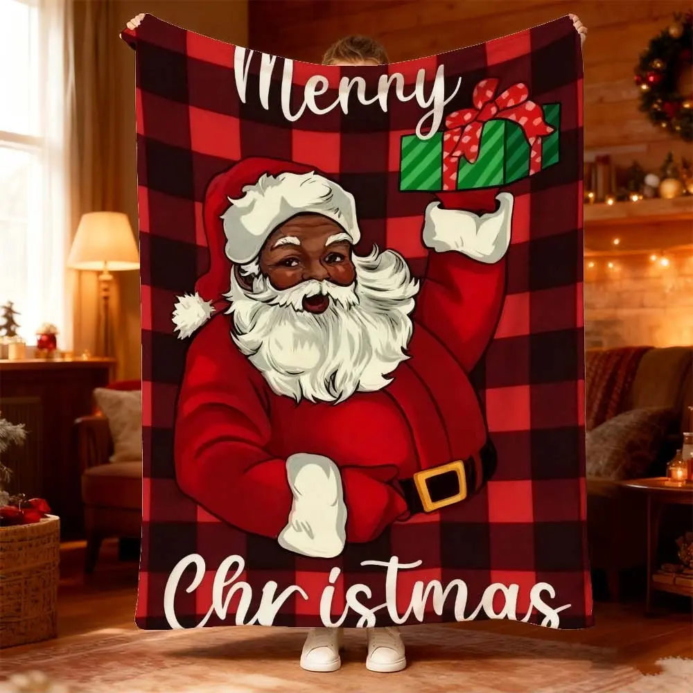 1pc Cozy Santa Claus Blanket for Christmas Celebrations - Perfect for Bedroom, Sofa, or Camping; Luxurious Red and Black Plaid Patterns Ideal for Holiday Atmosphere; Stay Warm and Stylish with Festive Printed Design for Naps and Relaxation