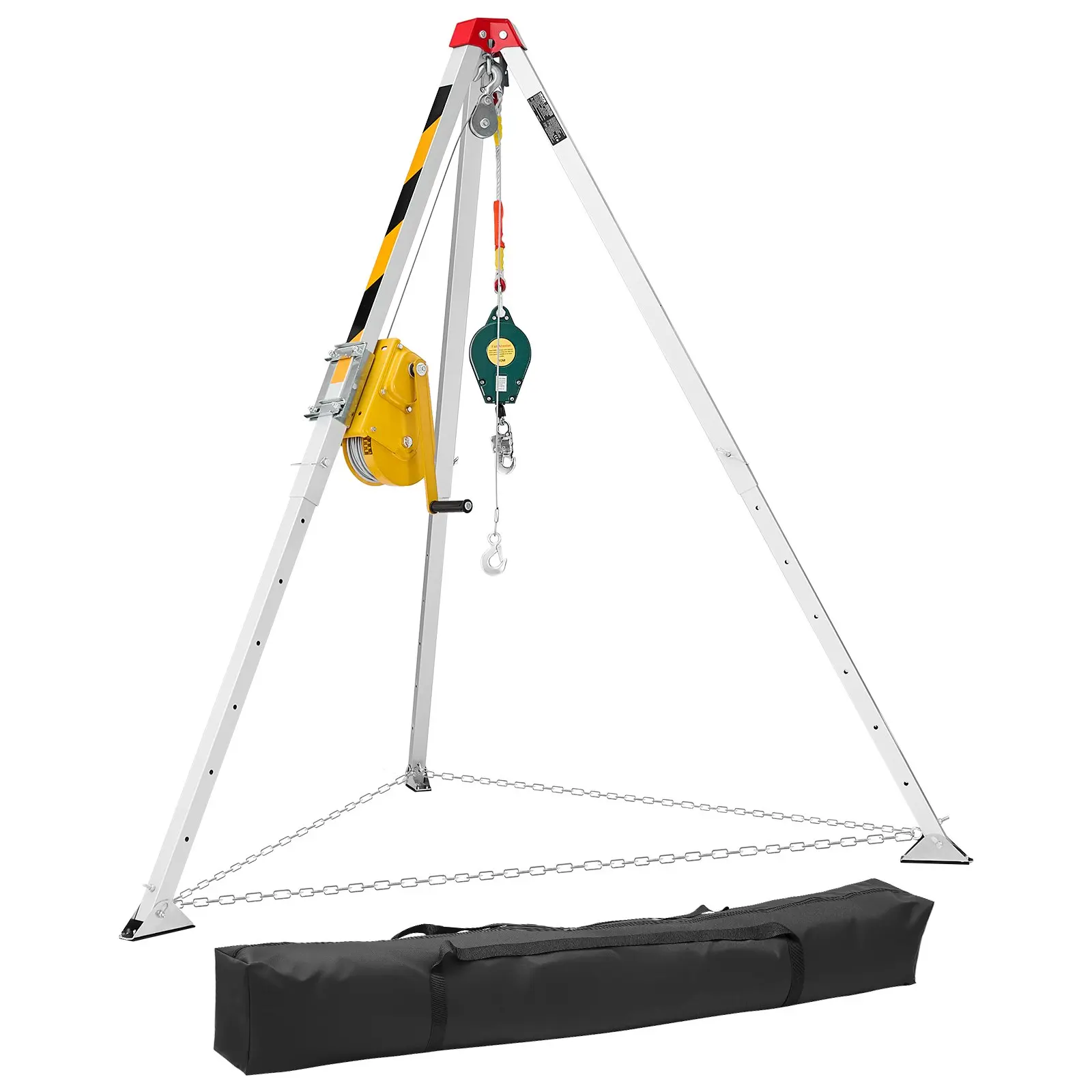 VEVOR Confined Space Tripod Kit, Heavy Duty Rescue Tripod Lifting Hoist 1800 lbs Winch, 4.1 ft Adjustable Legs, 65 ft Cable Portable Kit, 32.8 ft Fall Protection, 4.40-7.05 ft Working Height, High-Viz Reflective Strips