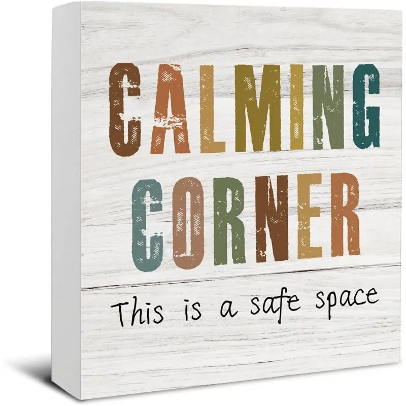 Therapy Office Decor - Calming Corner Sign - Mental Health Decor - Calming Corner This Is a Safe Space Wooden Sign Home Living Room Therapy Office Nursery Classroom Decorations - 5×5 Inches