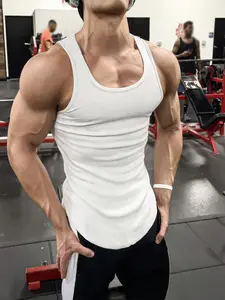 Premium Ribbed Cotton Muscle Tank Top for Men, Slim Fit Athletic Shirt, Moisture-Wicking Breathable Gym Stringer, Fitness Workout Vest, Gym Athletic Clothes, Ideal for Bodybuilding, Training, Fitness & Active Wear, White Gym to Street Apparel for Gym Rats