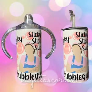 Icky Sticky Bubblegum Sippy Cup - Ms. Rachel - pink and blue available - two lids included
