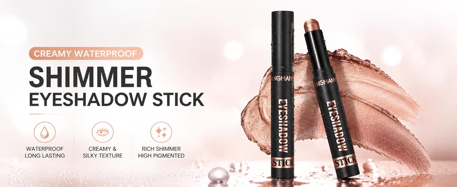 Shimmer Eyeshadow Stick Set, 8Pcs Cream Eye Shadow Brightener Stick Colorful Glitter Eyeshadow Pencil - Waterproof & Transfer-Proof Brown Bronze Nude Neutral Eyeliner Makeup for Girls Women