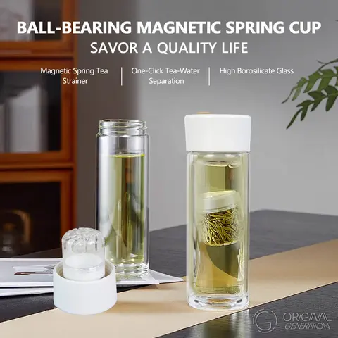 LA Magnet Tea Separator Glass Bottle 300ml/10oz Double Layer Heat Protection Glass Bottle Double Glass Insulation 0To Prevent Scalding Bottle