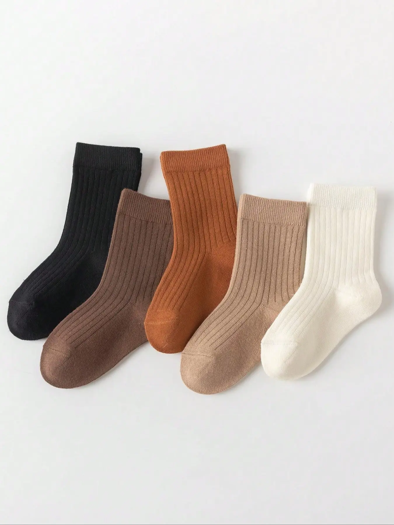 5 Pairs Kids Socks, Solid Color Unisex Mid-Calf Crew Socks for Boys & Girls, Youth Socks, Casual Daily Wear, Casual Soft Socks, Comfortable Baby Accessories