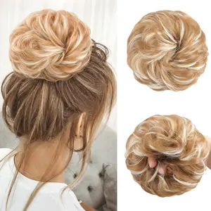 Large Messy Bun Hair Piece Elastic Synthetic Hair Bun Wavy Curly Chignon Hair Bun Extensions Tousled Updo Hair Pieces for Women Elastic Ponytail Hair Scrunchies for Women