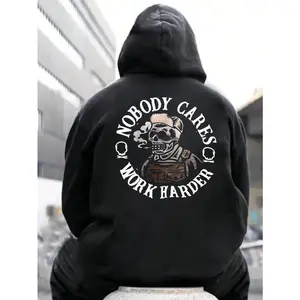 Men's NOBODY CARES WORK HARDER Motivational Hoodie - Heavy-Duty Oversized Sweatshirt with Kangaroo Pocket, Workouts & Casual Winter Wear, Work Ethic Print, Machine Washable Hooded Jacket (No Dryer)