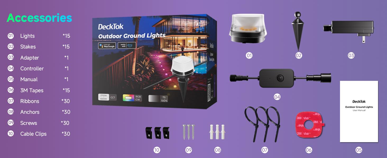 50 ft Smart RGBCW LED Pathway Lights 15-Pack IP67 Waterproof for Pathways Yards Lawns Patios Pool Fences Party Decorations Compatible with Alexa Google Assistant