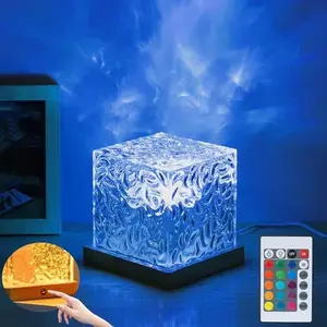 16-Color Aurora Projection Night Light, Glowing Cube Night Lamp, Remote-Controlled, USB Wave Projector, Indoor Decoration, Room Decor, Bedroom, Gifts