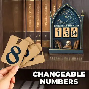 Moon Reading Counter DIY Text, Reading Challenge Tracker, Replaceable Numbers, Records 0-999 Books, Gift for Book Lovers Teachers