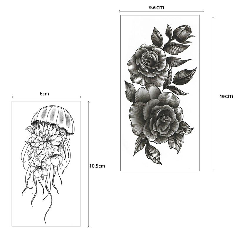 36 Sheets Long Lasting Flower Temporary Fake Tattoos For Women Arm Neck, Dream Catcher, Jellyfish Moon Rose For Adults Girl, 3D Temp Snake Tatoo Stickers Serpent Peony Floral Kids