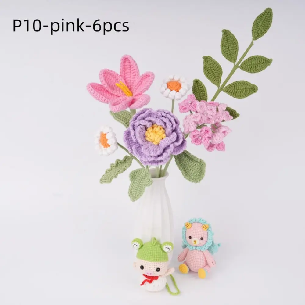 Flowers Gifts,Crochet Flowers Boquet,Peony,Tulip,Daisy,pink,purple,yellow,Forever,Everlasting,Birthday,Home Decor