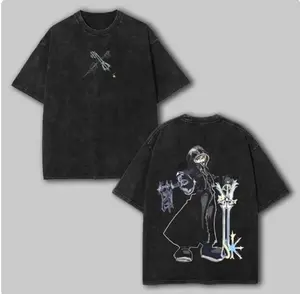 Roxas Kingdom Heart Washed Tee Oathkeeper Oblivion Unisex Anime Manga Cotton Tshirt Gift For Anime Fan Menswear Top Tshirt Black Streetwear Casual Shortsleeve，Anime enthusiasts, anime merchandise