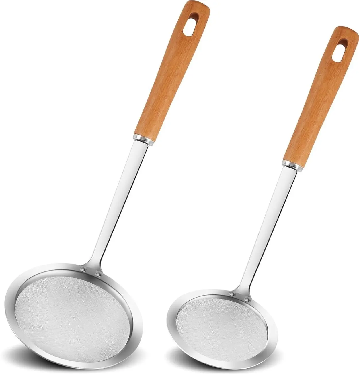 2PCS Fine Mesh Stainless Steel Colander Spoon, Hot Pot Fat Skimmer Spoon, Multi-functional Fine Mesh Food Strainer for Skimming Grease and Foam