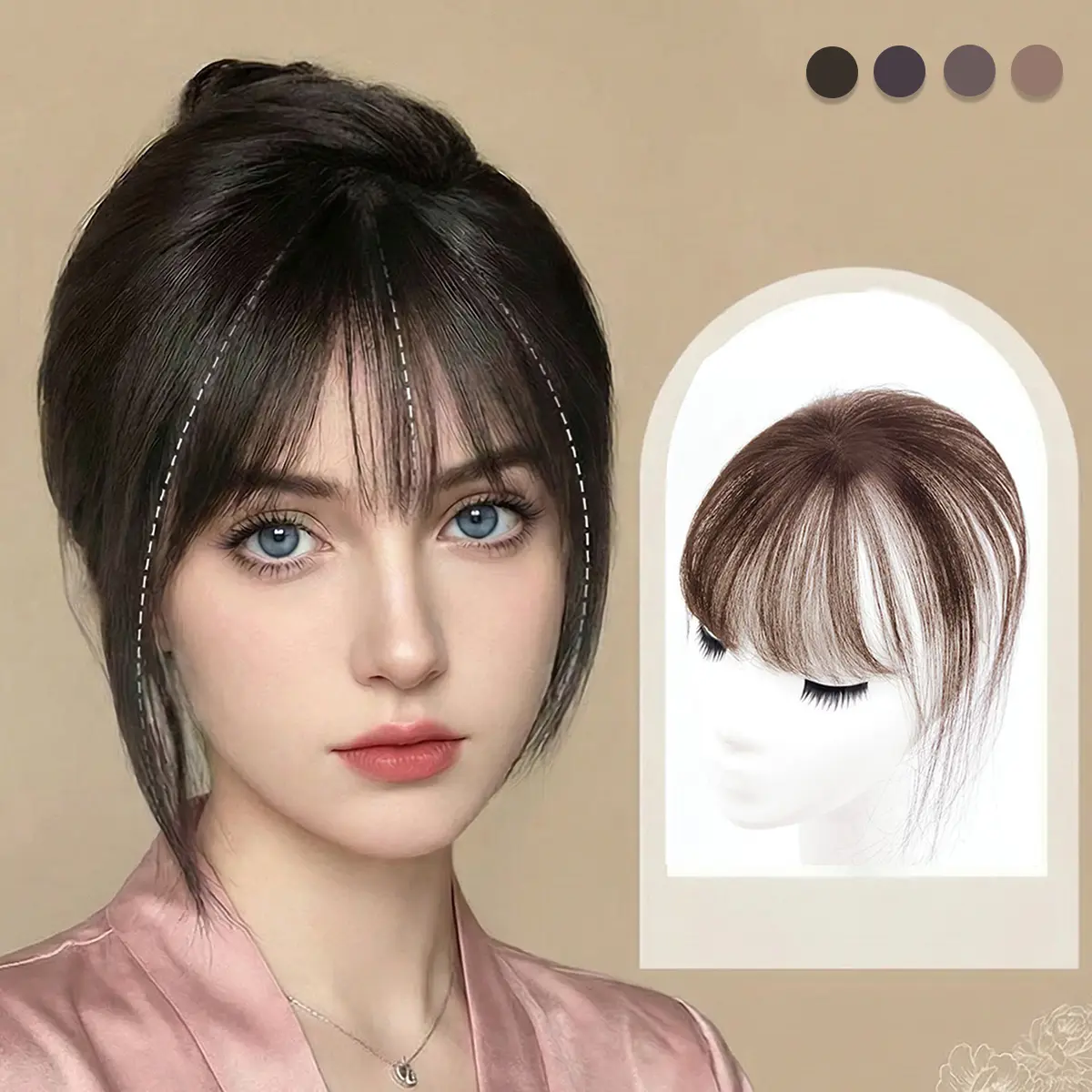Women's Curved Clip in Bangs Natural Look Flat One Piece Hairpiece and Wispy Hair Extension