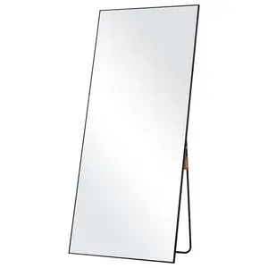 【Father's Day】VEVOR Full Length Mirror, 71'' x 31'', Extra Large Standing Hanging or Leaning Rectangle Floor Tempered Mirror with Stand Aluminum Alloy Frame, Full Body Dressing Mirror for Living Room Bedroom, Black Decor Wall