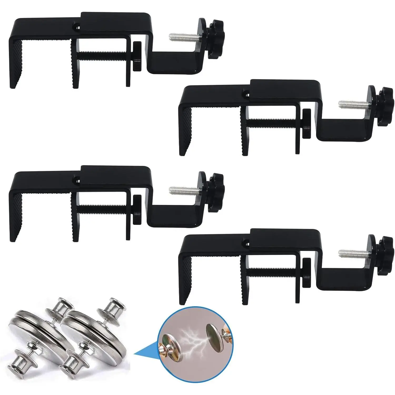 Outside Mounted Blinds Curtain Rod Bracket Attachment, 1.3-2 inches Wide Track, Tool - Free & Drill - Free, with Installation Guide and Curtain  Buckle (Black, 4 Pack)