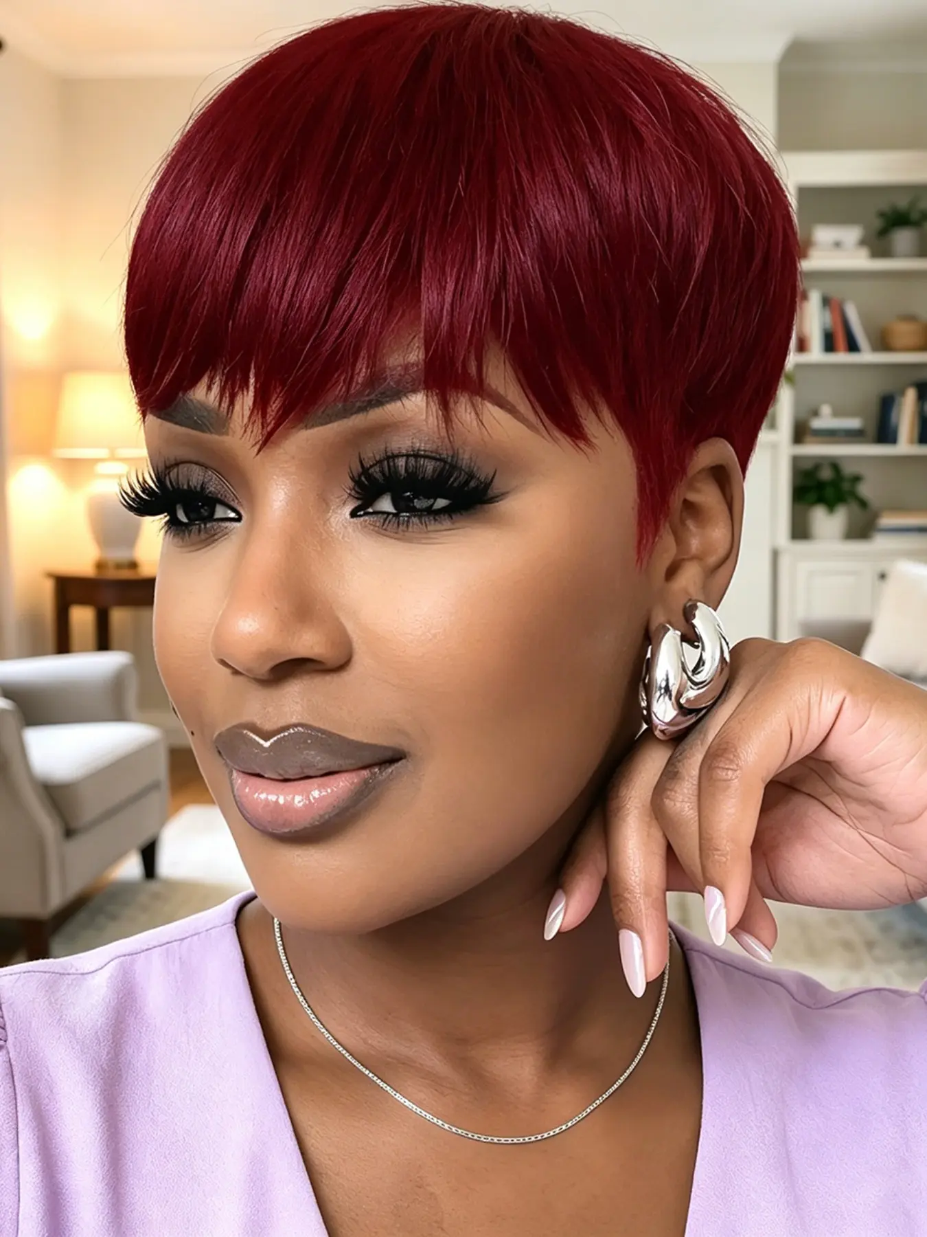 Reddish Brown Short Hair Wig Pixie Mullet Style New QiaQiaRing Multicolored Mullet Wig for Women - Brown Bug 530  main image 2