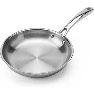12 Inch Stainless Steel Pan, Heavy-Duty 5-Ply Clad Base for Even Heating, 800? Oven Safe Frying Pan,  Cookware for Induction, Gas & Electric