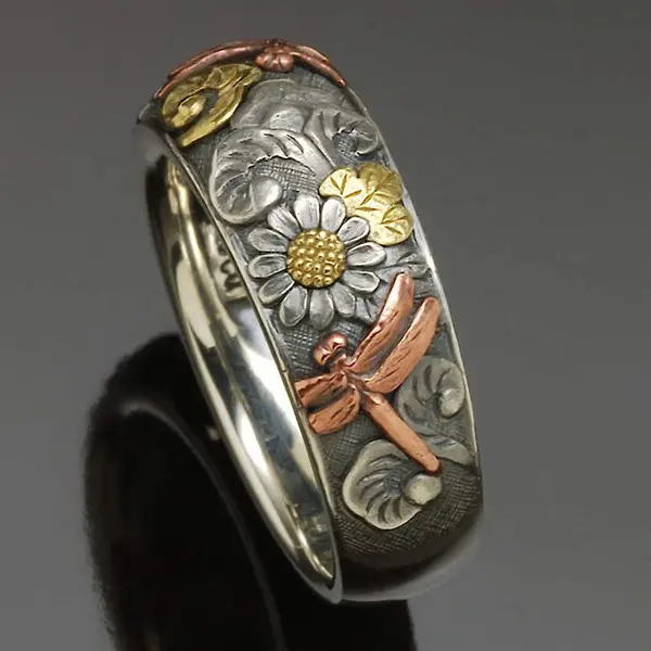 Vintage Engraved Art Dragonfly Ring, Unisex Artificial Gemstone Jewelry, Couple's Promise Gift