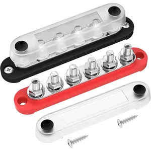 12V Bus Bar 6 x 5/16" (M8) Terminal Studs 12 Volt Power Distribution Block with Cover Battery Bus Bar 12V - 48V Positive & Negative for Automotive Car Boat Solar System