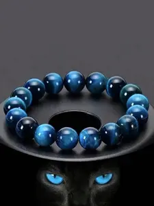 Unisex Elegant Blue Tiger Eye Stone Beaded Bracelet, Trendy Bangles, Boho Style Bangles, Fashionable Jewelry for Party, Daily Clothing Decor, Trendy All-match & Exquisite Jewelry for Birthday Gift, Trendy Stack Bangle