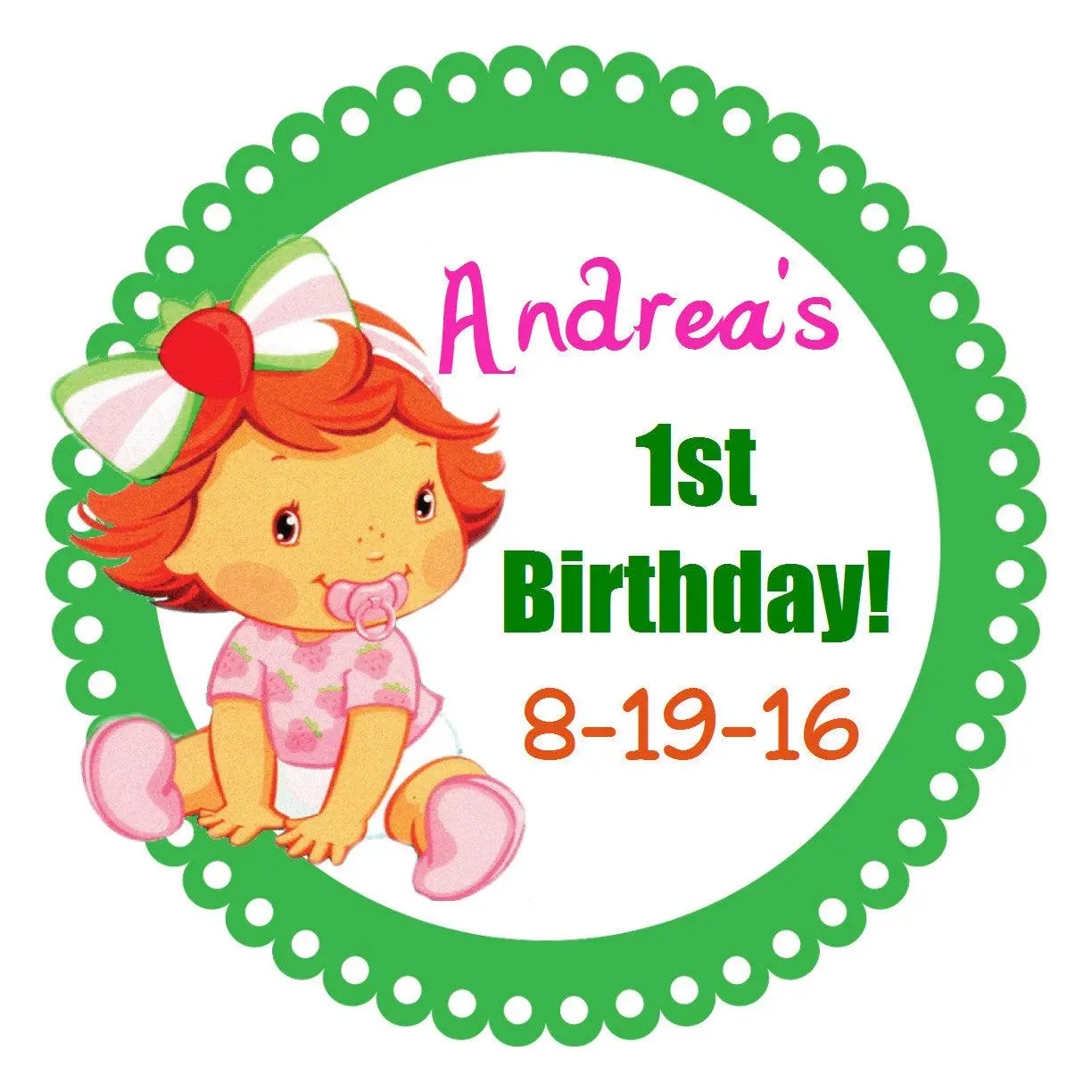 Strawberry Shortcake 1st Birthday - Birthday Party Stickers