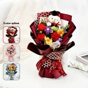 Handmade Crochet Flower Bouquet, Three Color Options, Perfect for Graduation, Birthday Gifts, Teacher Appreciation, Christmas Decor