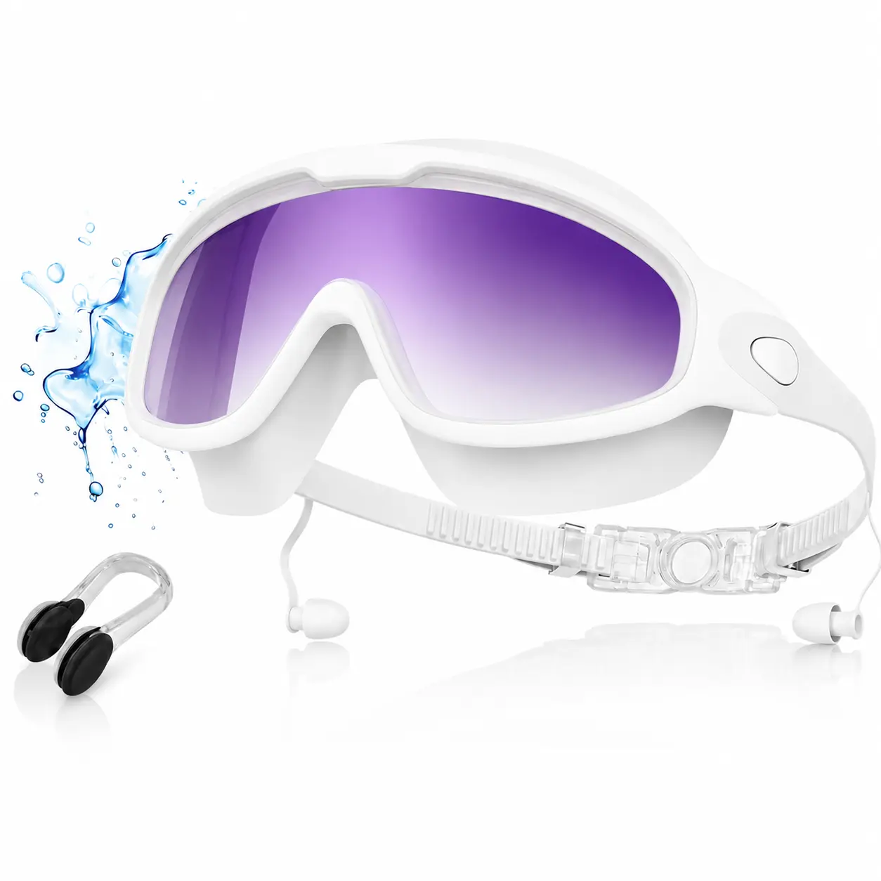 GMOX Adult Swim Goggles for Pool, Wide View Anti-Fog No Leak Swimming Goggles, UV Protection Comfortable Large Frame Goggles for Men Women Trainingol Beach Lap Swimming